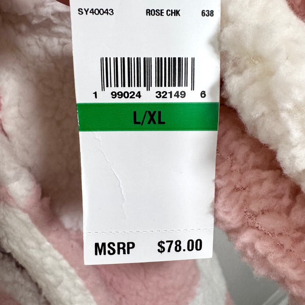 Sancturary Womens Shawl Collar Sherpa Robe Size L/XL Plush Checker Winter Pink - Picture 5 of 14